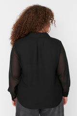 Black Long Sleeve Buttoned Chiffon Woven Shirt Tbbaw23ax00004