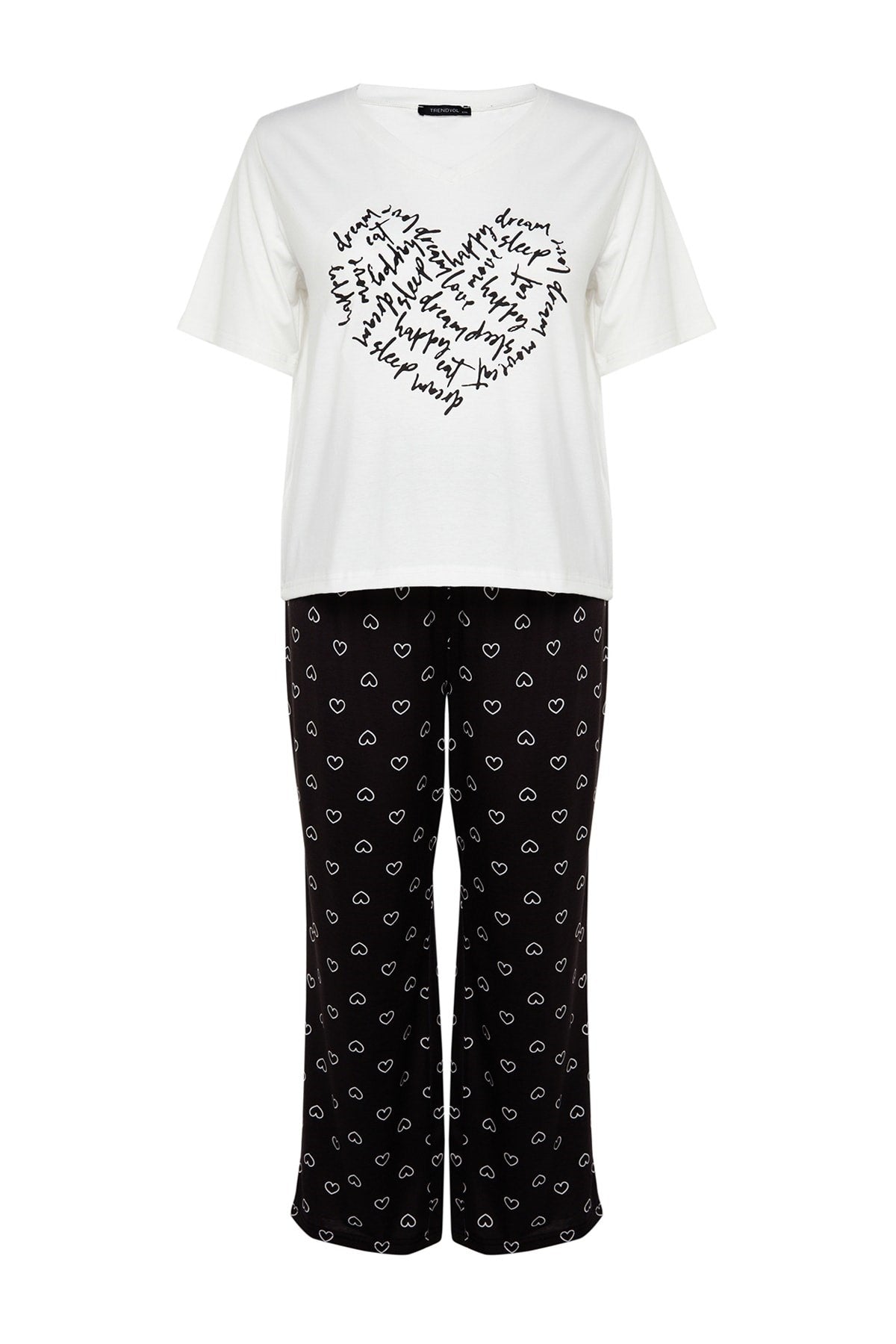 White Heart Pattern Knitted Pajama Set Tbbaw24ai00012