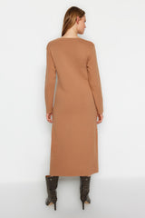 Beige Plain Knitwear Dress Tctaw24eb00131