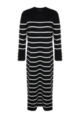 Black Sleeves Button Detailed Striped Knitwear Dress Tctaw24eb00002