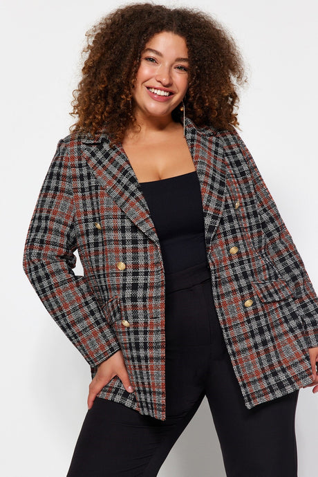 Multicolor Plaid Pattern Jacket Tbbaw24ag00014