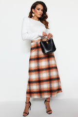 Orange Plaid Winter Skirt Tctaw22ee0006