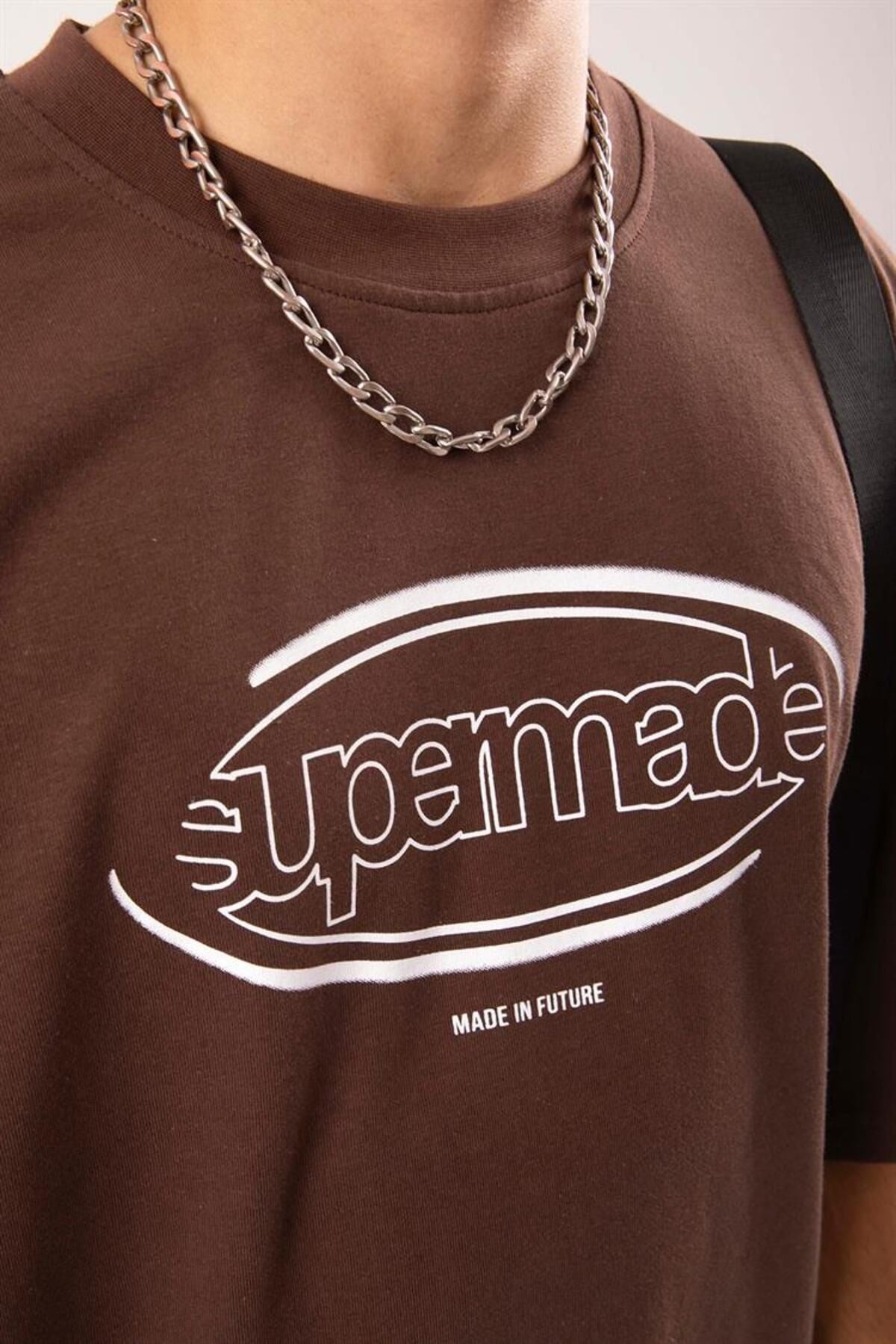 Supermade Printed Brown Oversize T-shirt Flaw-064-005-045