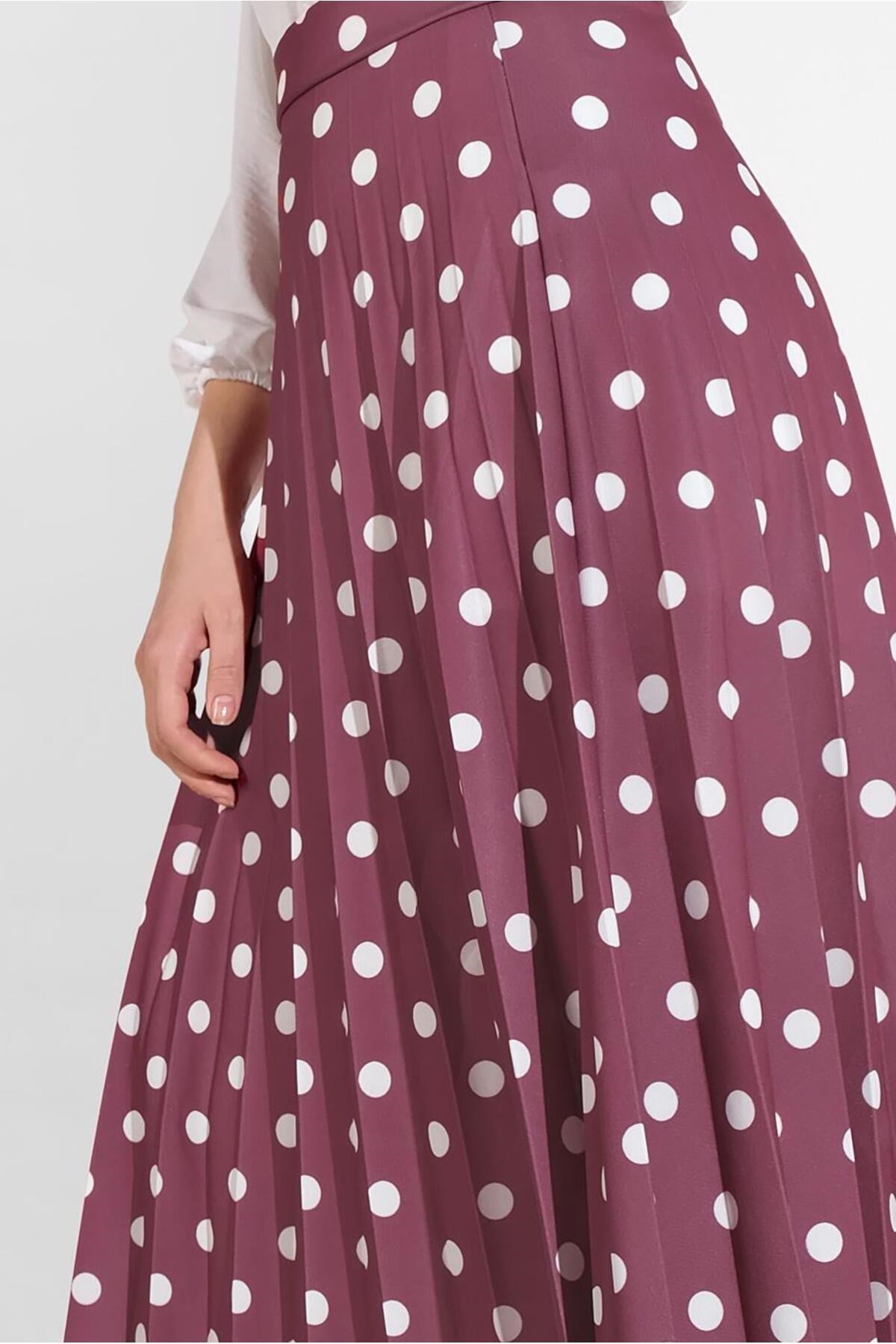 Women's Ecru (mint-cream) Polka Dot Pattern Skirt 9161 Tyc00058456915