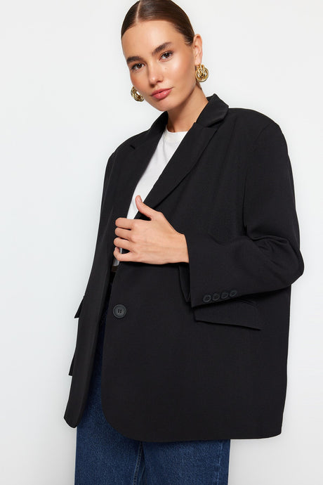 Black Woven Extra Oversize Blazer Jacket Twoaw24bc00107