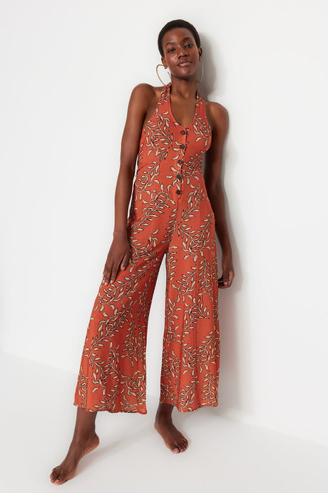 Floral Print Woven Back Decollete Jumpsuit Tbess23tu00003