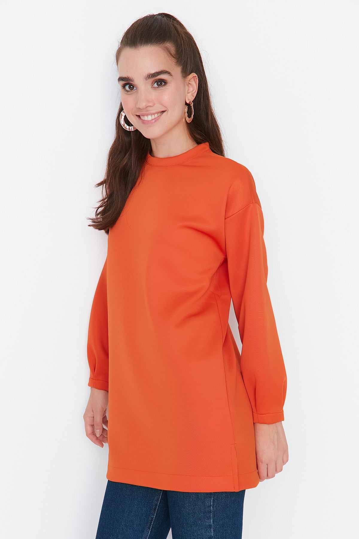 Orange Sleeve Detailed Knitted Sweatshirt Tctaw23tw00031