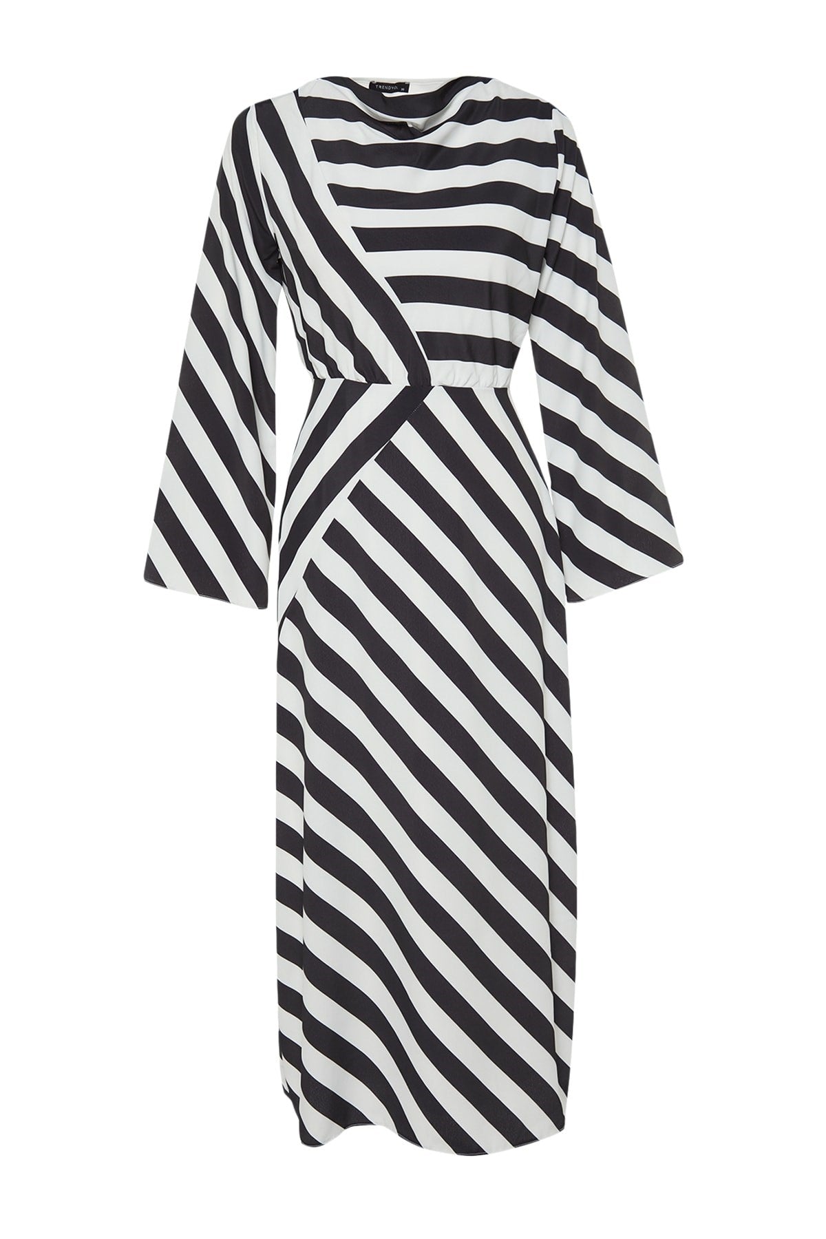 Black Striped Degaje Neckline Woven Dress Tctss23eb00279