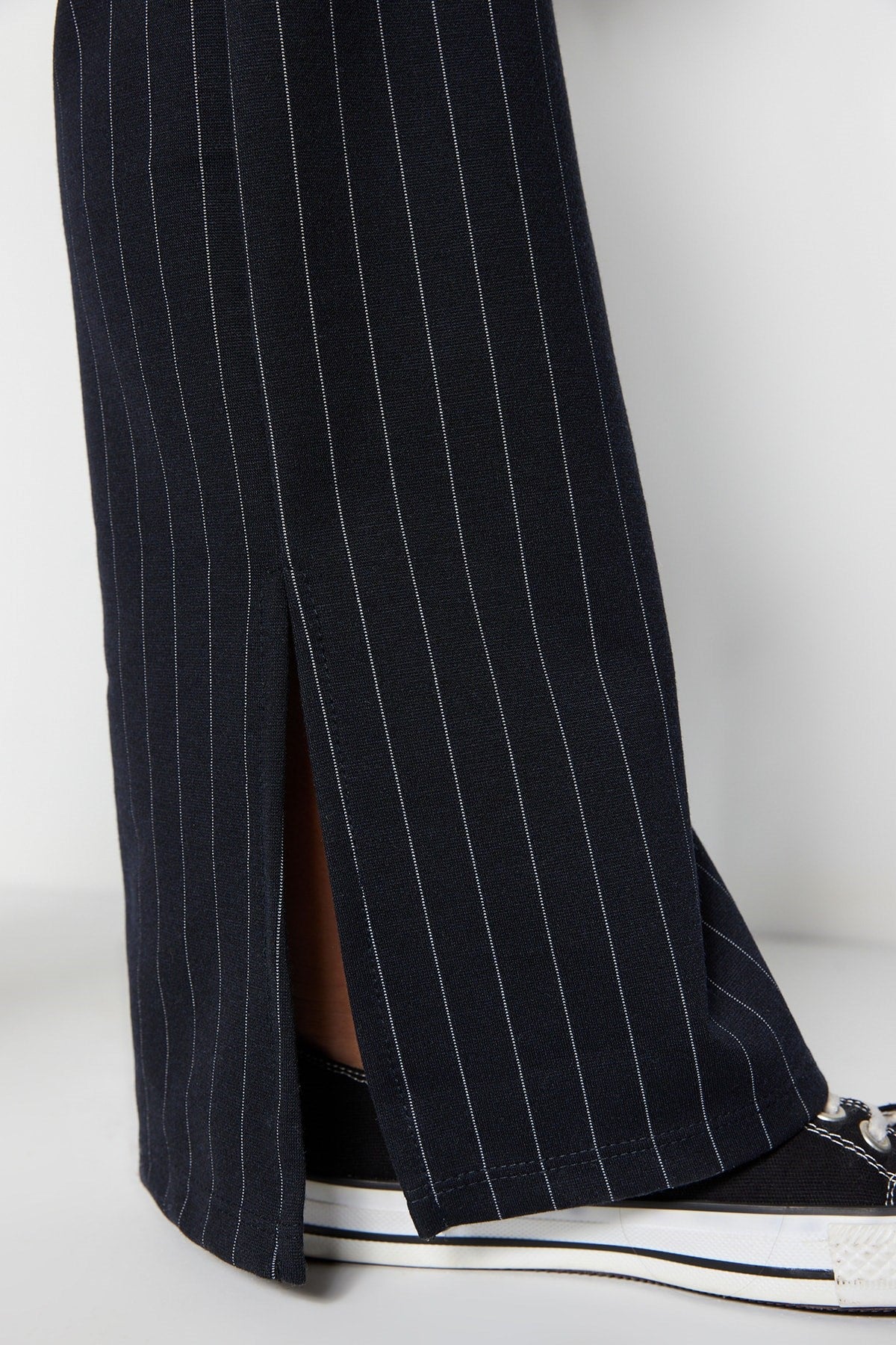 Navy Blue Knitted Sides Slit Spanish Leg High Waist Striped Leggings Pants Tbbss23ar00036