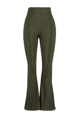 Khaki High Waist Flare Knitted Pants Tbbss22pl0299