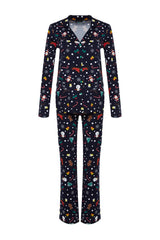 Navy Blue Christmas Themed Knitted Pajamas Set Thmaw22pt1212