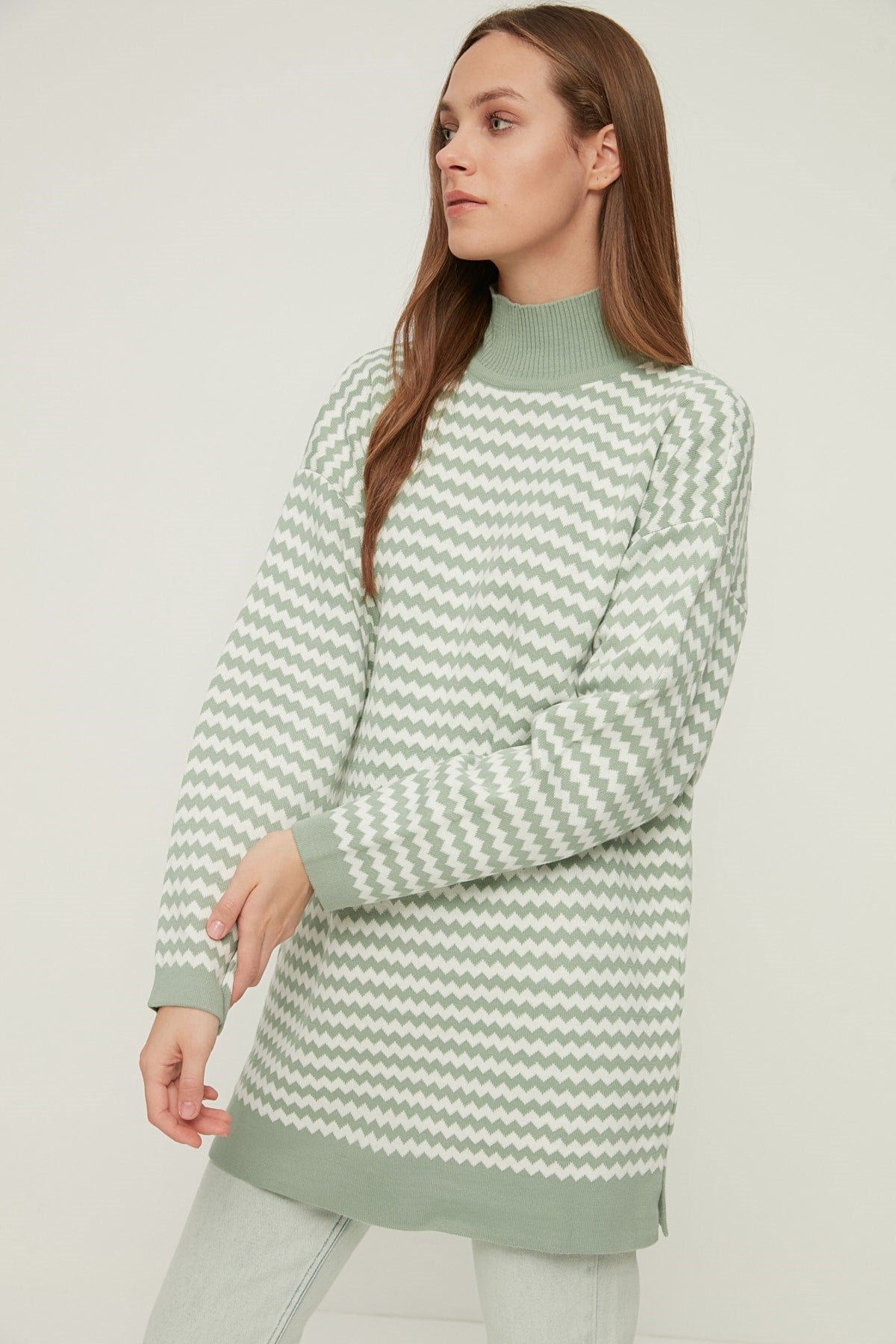 Mint Half Turtleneck Striped Knitwear Sweater Tctaw22ak0185