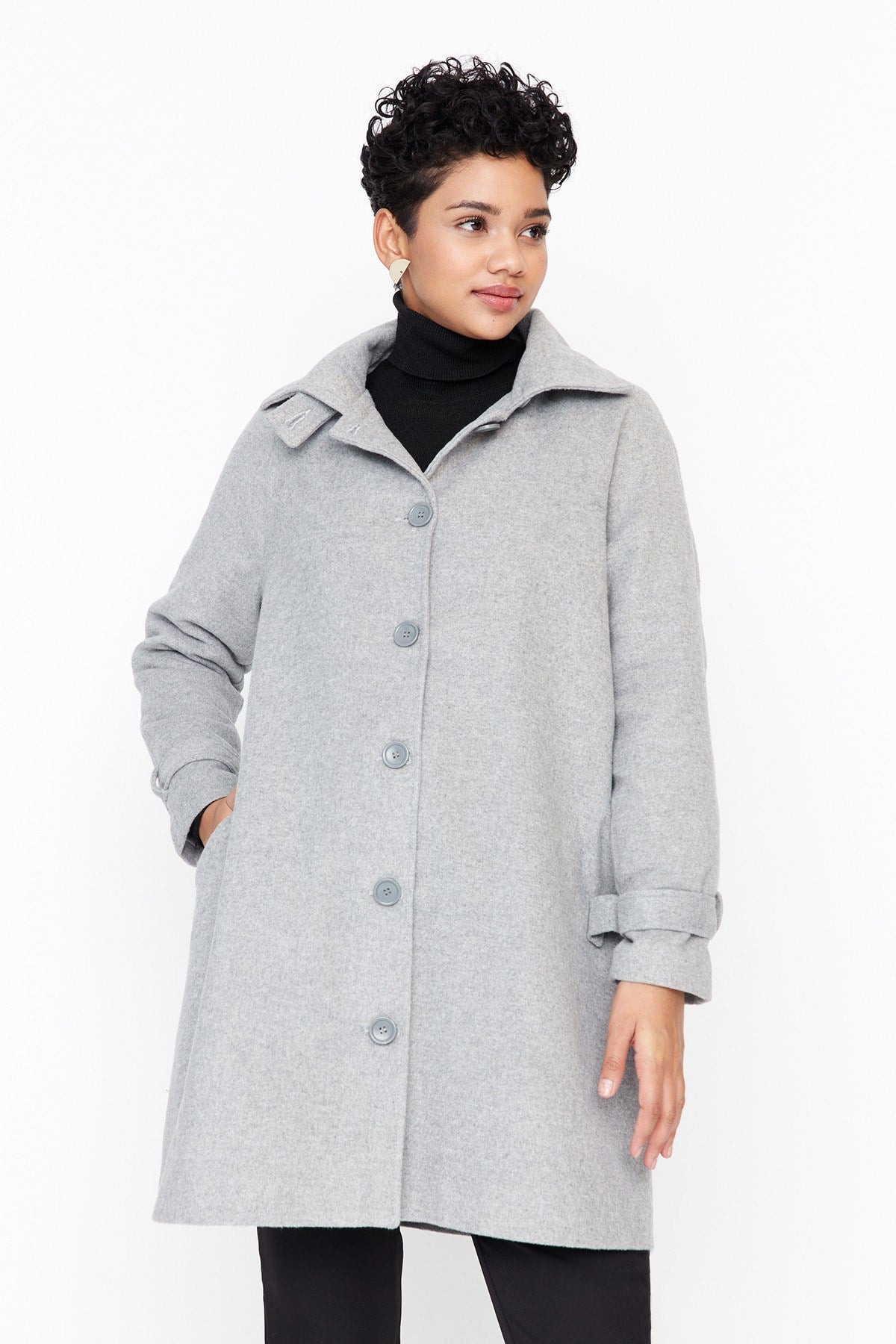 Grey Button-lined Cashmere Coat Tctaw23ab00007