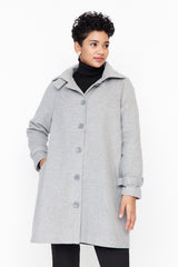 Grey Button-lined Cashmere Coat Tctaw23ab00007