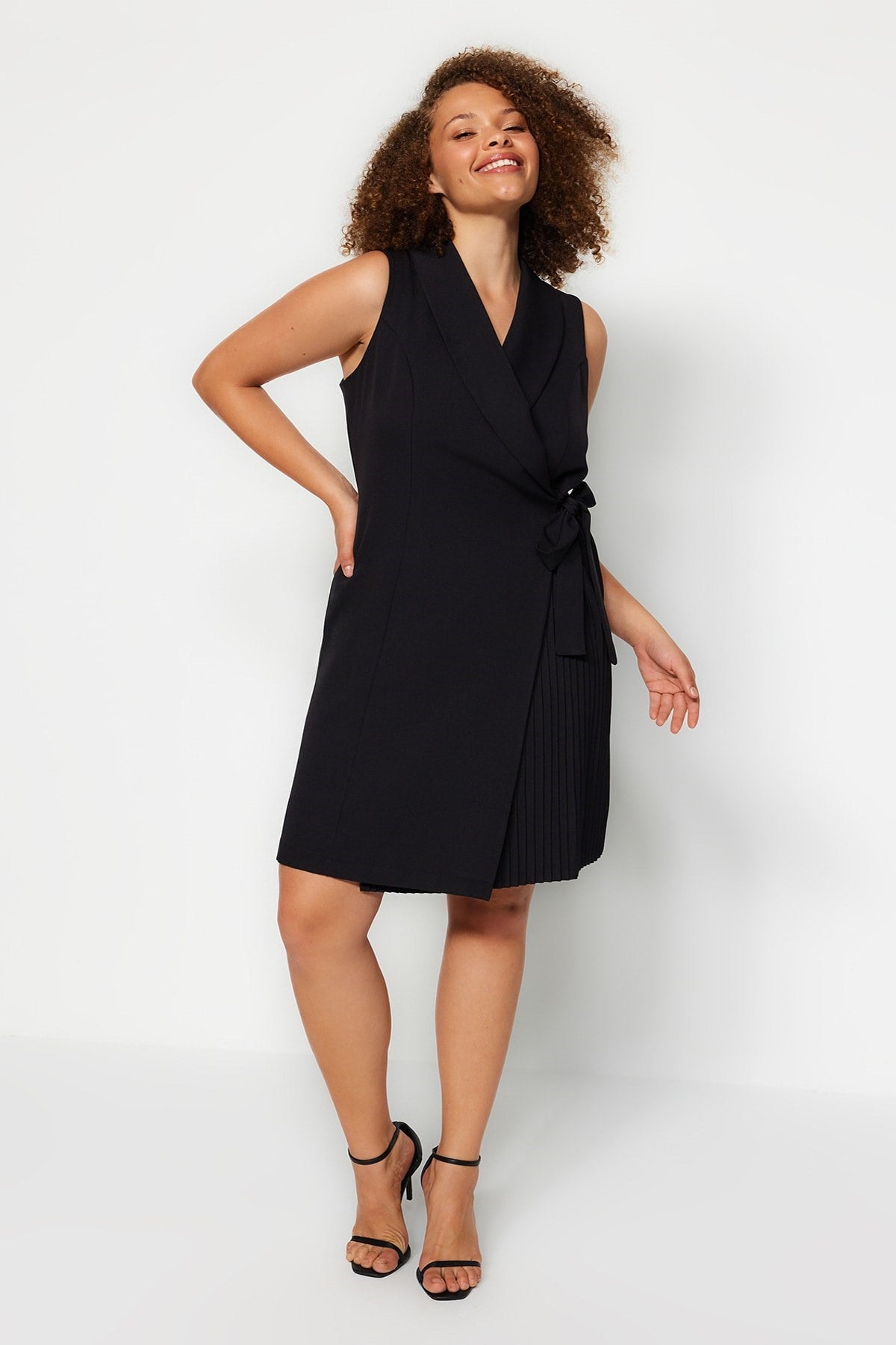 Black Plain Double Breasted Woven Dress Tbbss23ah00254