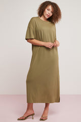 Morganne Women Plus Size 100% Cotton Draped Bat Sleeve Slit Comfort Fit Dress Morganne01072023