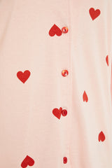 Pink Heart Printed Knitted Pajama Set Thmaw21pt0548