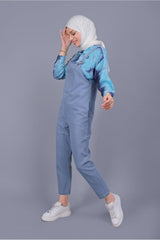 Women Blue Pocket Denim Jumpsuit 432 21yetktr0432