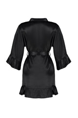 Black Flywheel Detailed Satin Woven Dressing Gown Thmaw24sb00010