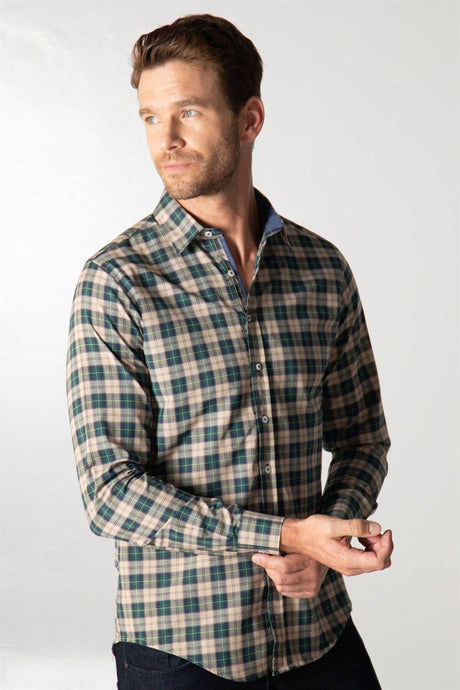 Slim Fit Long Sleeve Checkered Garnished Men's Shirt Dr220097-501