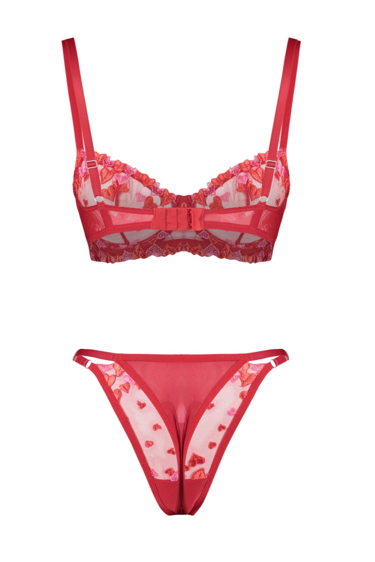 Red Embroidered Lace Capless Lingerie Set Thmaw24cc00015