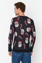 Multicolor Mens Slim Fit Crew Neck Santa Claus Patterned Christmas Knitwear Sweater Tmnaw23kz00218