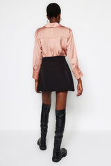 Black Woven Pleated Detailed Shorts Skirt Twoaw24sr00000