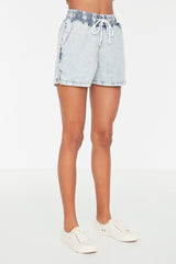 Light Blue Drawstring Detailed Denim Shorts Twoss21sr0388