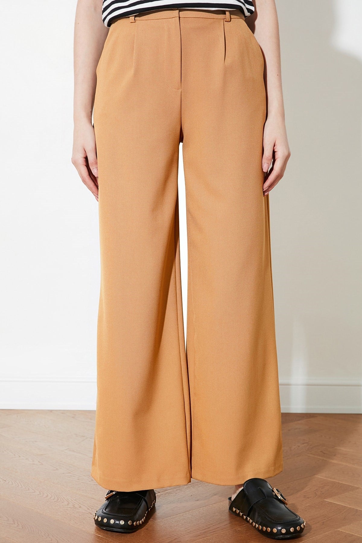 Brown High Waist Wide Leg/wide Leg Pleated Woven Pants Twoaw21pl0076