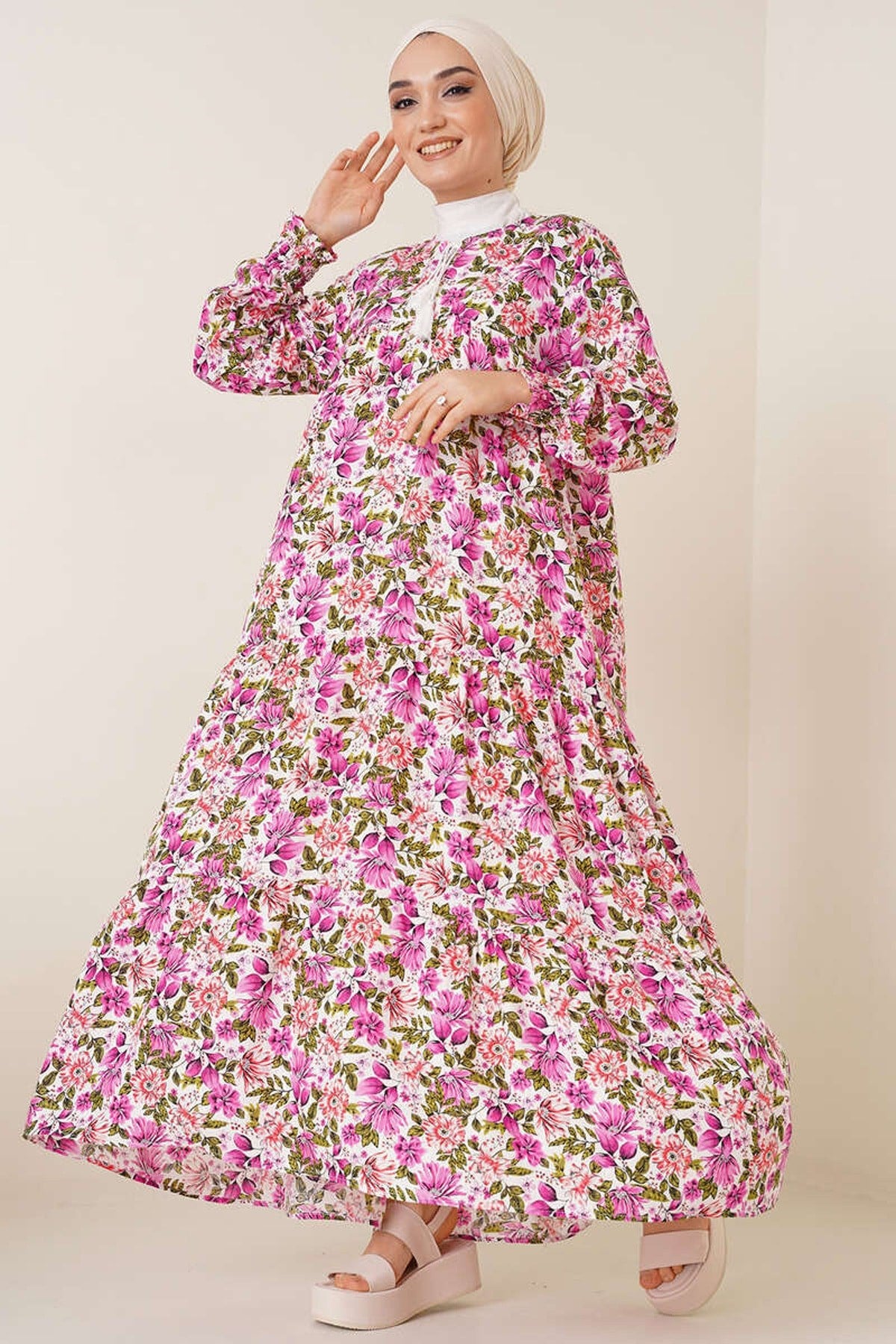 2175 Patterned Burkini Dress - A.fuchsia 2175bgd19