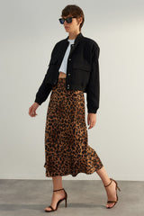 Brown Premium High Quality Animal Print Satin Midi Woven Skirt Twoaw24et00140