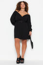 Black Belted Woven Double Neck Dress Tbbss23ah00206