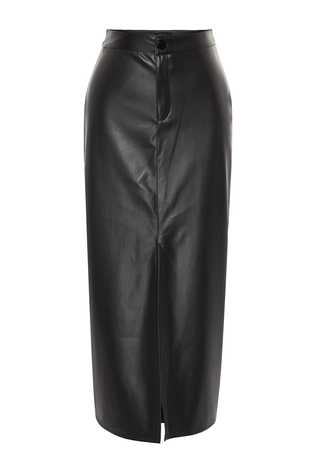 Black Slit Faux Leather High Waist Maxi Knitted Skirt Twoaw24et00198