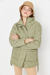 Green Oversize Belt Water Repellent Quilted Coat Twoaw23mo00170