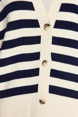 Stone Navy V Neck Striped Knitwear Cardigan Tctaw24th00034