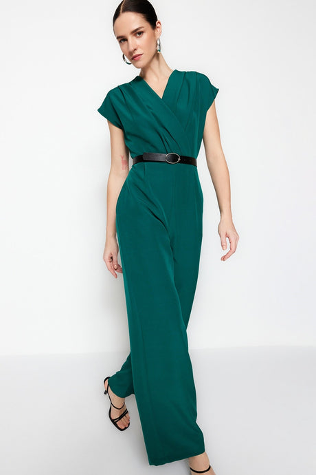 Emerald Green Belt Woven Jumpsuit Twoss21tu0004