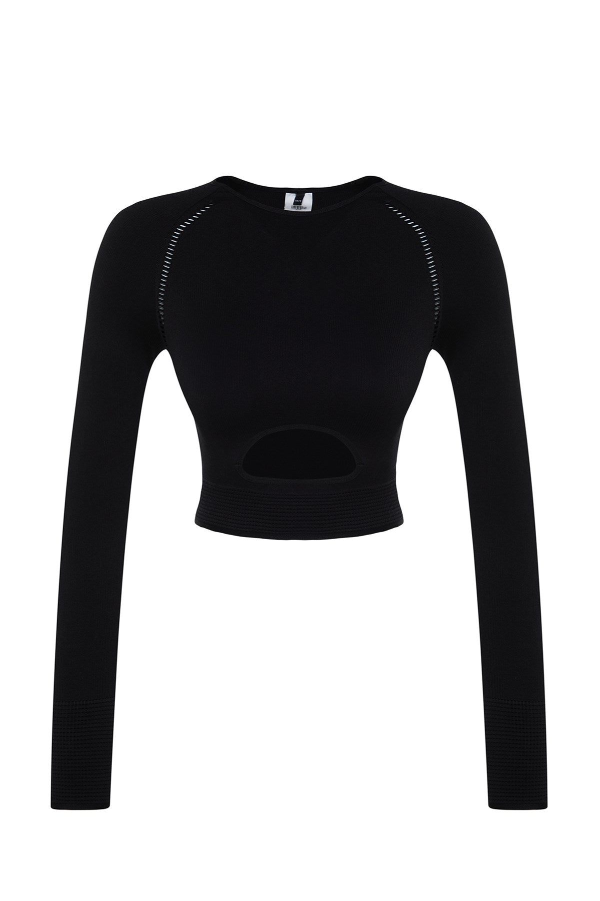 Black Seamless/seamless Crop Thumb Hole And Window/cut Out Detailed Sports Blouse Thmaw24bz00019