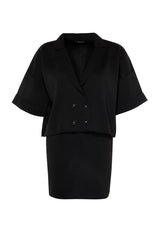 Black Jacket Collar Double-breasted Closure Oversize Knitwear Blouses&skirt Set Tbbaw23cp00041