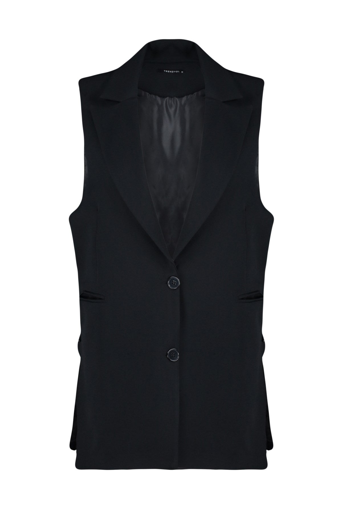 Black Side Accessory Lacing Detailed Lined Woven Vest Tctaw24yl00022