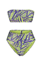 Green Animal Print Strapless High Waist Bikini Set Tbess22bt0018