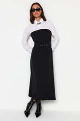 Black Belted Shirt Detailed Woven Dress Tctaw24eb00074