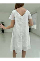 White Fisted V-neck Dress 739