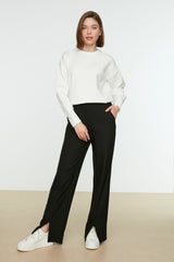 Black High Waist Slit Detailed Pocket Woven Pants Tctss22pl0367