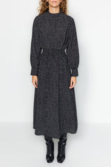 Black Polka Dot Waist Gipe Detailed Woven Dress Tctaw24eb00098