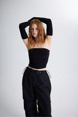 Elastic Parachute Pants With Adjustable Waist And Leg Black Hlss23-00051