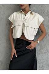 Design Pocket Detailed Leather Vest 2811