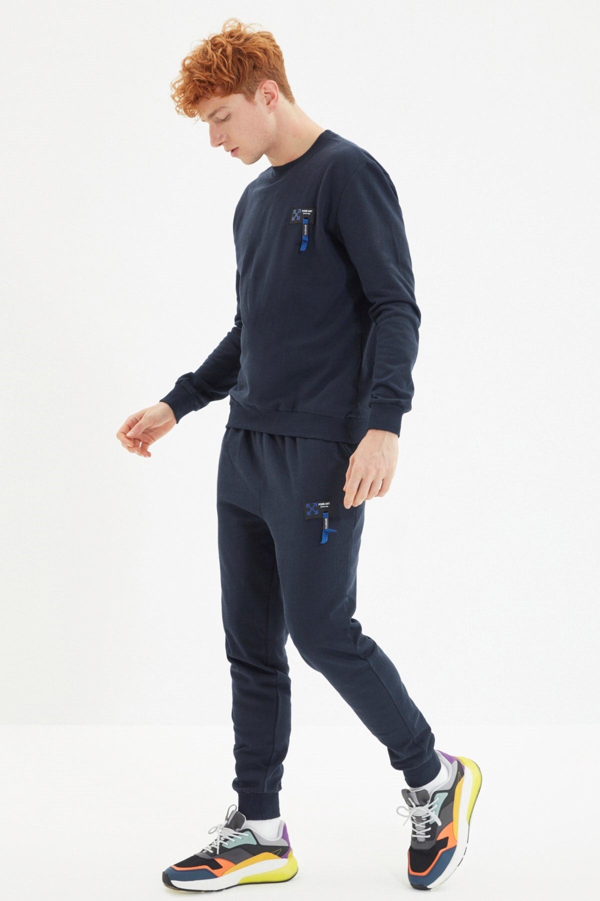 Navy Blue Men's Regular/regular Fit Labeled Inner Soft Feather Cotton Tracksuit Tmnaw21em0060