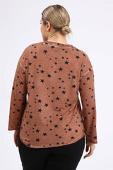 Star Printed Oil Wash Sweat-khaki Sea-sw2111