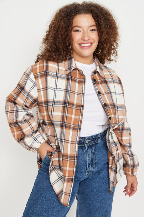 Brown Plaid Oversize Woven Shirt Tbbaw23ax00021