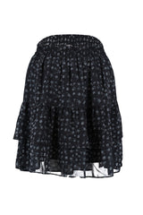 Black Lined Ruffled Chiffon Floral Pattern Mini Woven Skirt Twoaw21et0410